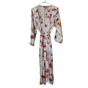 VINTAGE! Oscar de la Renta Women's Floral Satin Robe Size L / XL Multicolor Soft
